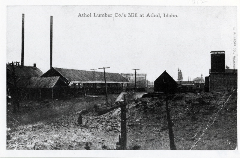 A picture of Athol Lumber Company mill located in Athol, Idaho. From a postcard.