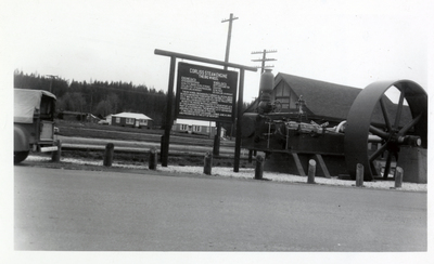Corliss Steam Engine sign advertising 'The Big Wheel' in Newport, Washington.