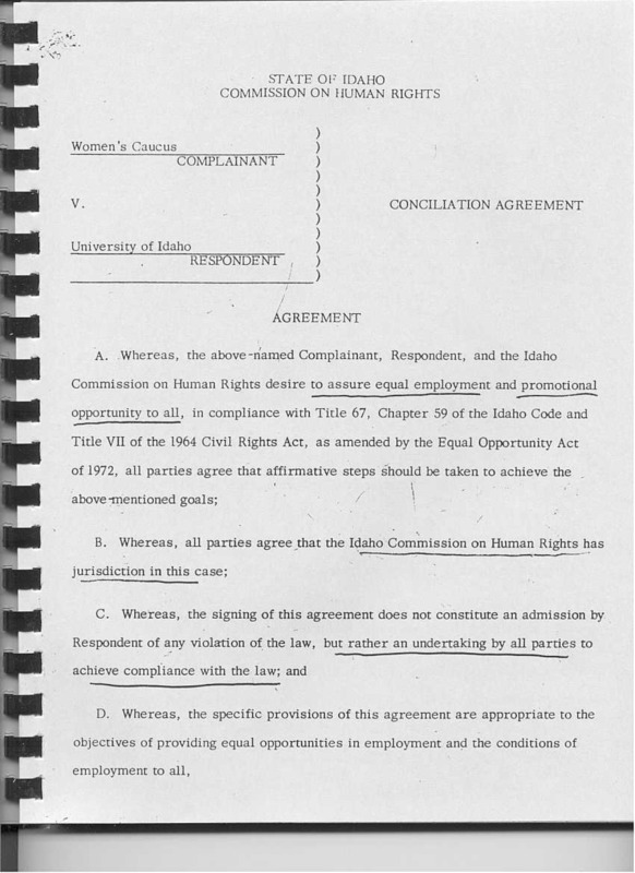 Program from the celebration of the 35th anniversary of the signing of the Conciliation Agreement. The program was designed by Heather Shea (then Heather Shea Gasser), at the time the interim director of the Women's Center.