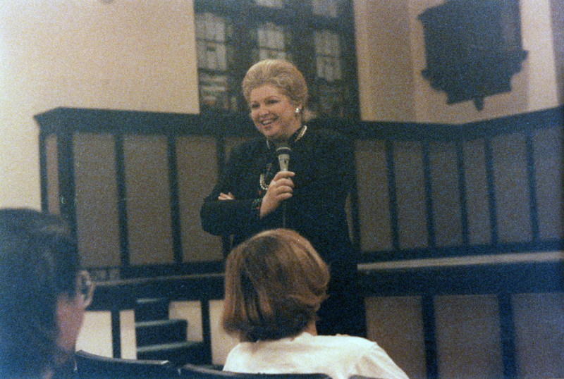 Sarah Weddington speaking in the Administration Auditorium.