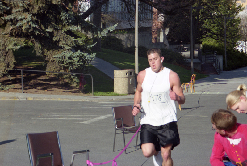 A man running towards the finish line.