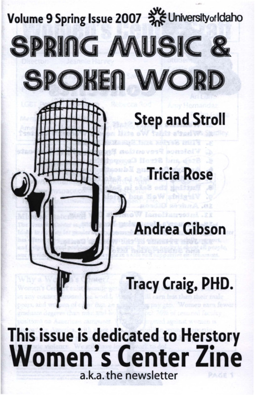 The Spring 2007 issue of the Women's Center Newsletter, titled "Women's Center Zine a.k.a. the newsletter Volume 9 Spring Issue 2007."