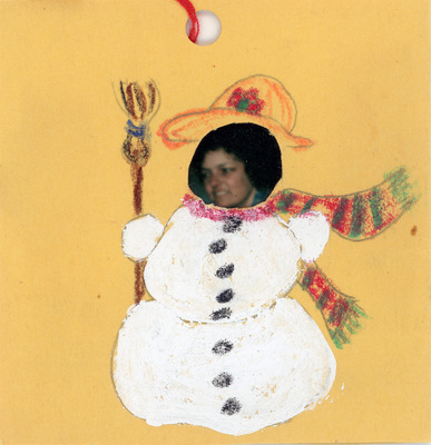 Handmade ornament with a photograph of Celia Banks