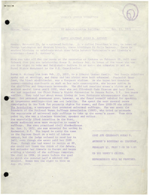 Women's Center Newsletter February 15, 1973