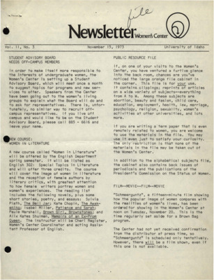 Newsletter: Women's Center November 15, 1973