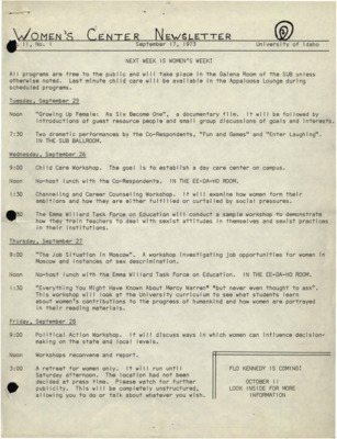 Women's Center Newsletter September 17, 1973