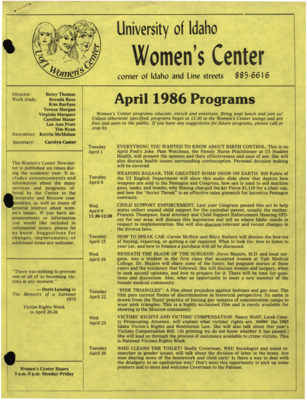 Women's Center April 1986 Programs