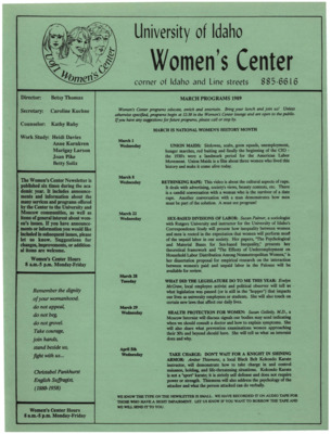 Women's Center March Programs 1989