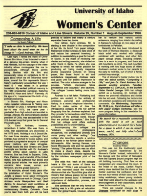 Women's Center Volume 25, Number 1 August-September 1996