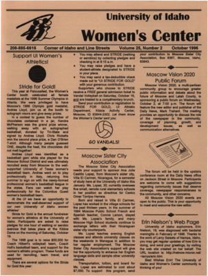 Women's Center Volume 25, Number 2 October 1996