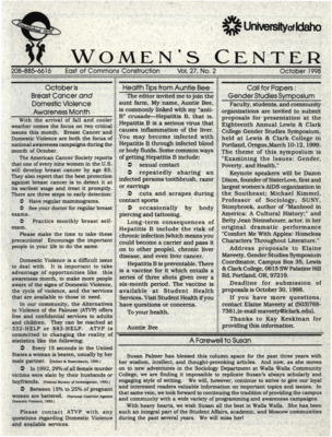 Women's Center Vol. 27, No. 2 October 1998