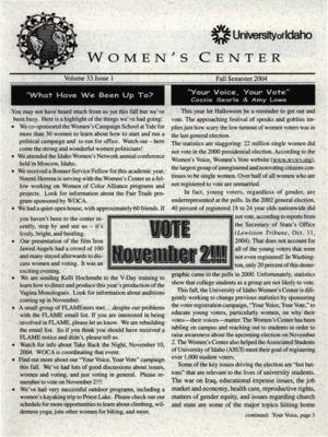 Women's Center Volume 33 Issue 1 Fall Semester 2004