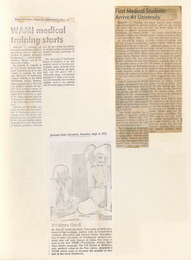 Various newspaper clippings announcing the start of the WAMI medical training program.