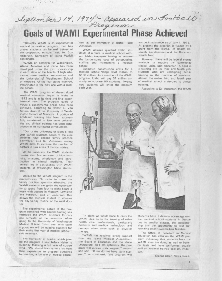 A newspaper clipping discussing the achievements of the WAMI program's experimental phase.