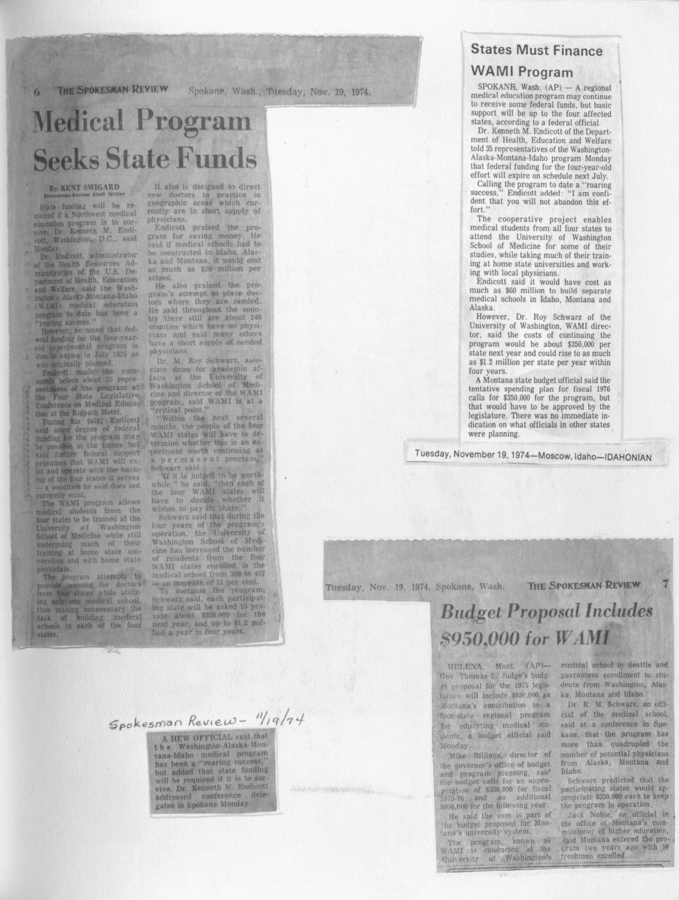 Newspaper clipping about the WAMI program seeking state funding for its continuation and expansion.