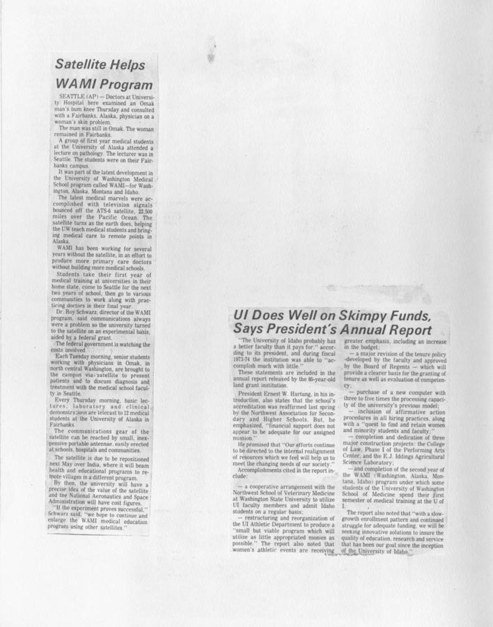 Multiple articles about the role of satellite technology in assisting the WAMI program, and how UI managed its budget effectively.