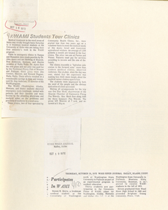 Newspaper clippings about WAMI students making a tour of clinics, and Steven R. Shirts, a student working at WSU as part of his medical education